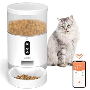 Peteme Automatic Cat Feeder, Smart Pet Feeder for Small Animals, Cat Food Dispenser for Dog with APP Cotrol, 2.4G Wi-Fi Enabled, Portion Control, 4L