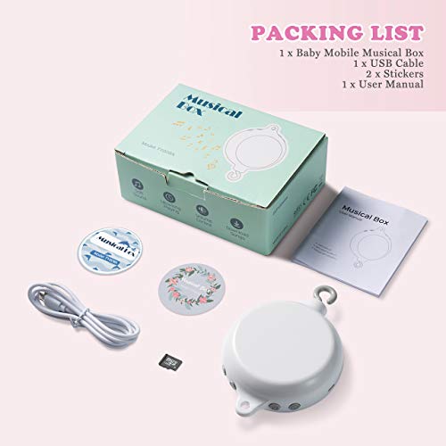 OMORC Baby Crib Mobile Musical Box, Battery-Operated Mobile Music Box 35 Songs with Download Function, Download Any Songs You Like, Dual Speakers/2 Playing Modes for Baby Stroller/Crib Mobile