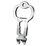 Keychain Multi-Tool EDC Mini-Tool 10-in-1 Key Tool (Bottle Opener Nail Puller Bicycle Tool Box Opener Screw Driver Cord Cutter 7/8/10mm Wrench) Stainless Steel with Sand Blasting (1 pack, silver)