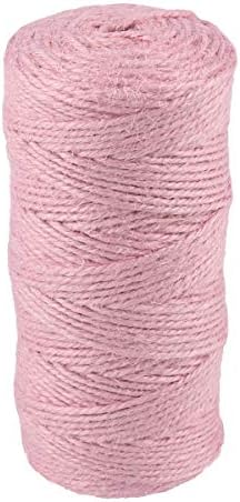 Jute Rope Twine 328 Feet 3 Ply 2mm Colored String Cord for DIY Arts Crafts Gardening Bundling Gifts Decoration (Pink-1pcs)