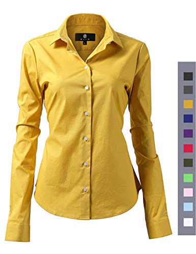 diig Women Dress Shirt - Long Sleeve Cotton Button Down Blouse, Yellow 20