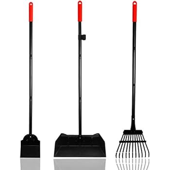 EXPAWLORER Dogs Poop Scooper 37.4 Inches Pet Poop Tray, Rake and Spade Set with Detachable Long Handle Stainless Steel for Medium to Large Pets