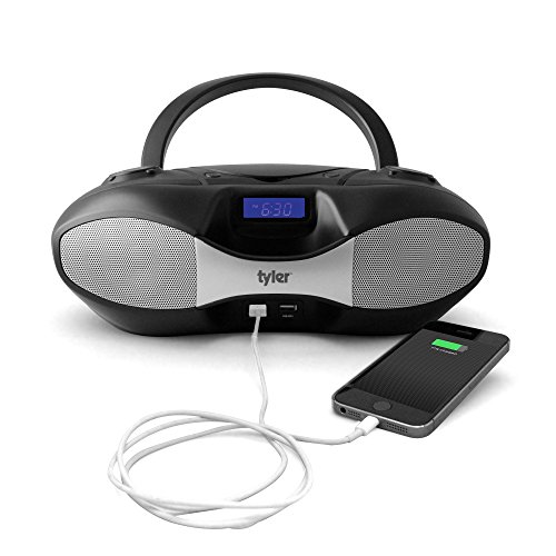 Tyler-Portable-Sport-Stereo-MP3CD-Boombox-Player-TAU104-BK-with-USB-Charging-Port-for-Phones-and-Tablets-USB-MP3-Input-FM-Radio-Black