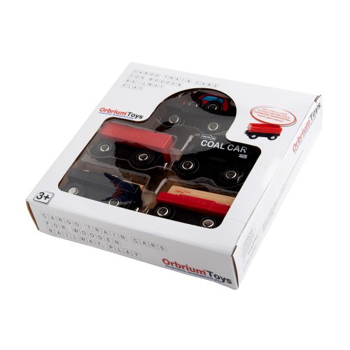 Orbrium Toys Cargo Train Car Set for Wooden Railway, 5-Piece