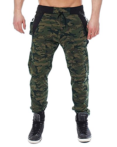 MODCHOK Men's Casual Camo Work Pants Camouflage Cargo Trousers Sports Chino Jogger (S, Black Camo 5)