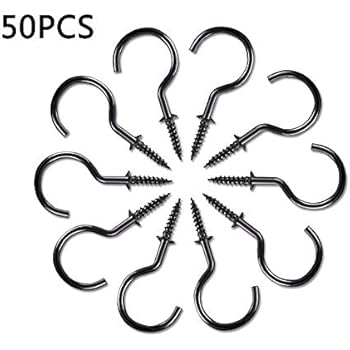 ECKJ Cup Hooks Mug Hooks 50PCS Screw in Wall Hooks Plant Hooks Kitchen Hooks Great for Indoor Outdoor Use Color Black Size 1.45 inches
