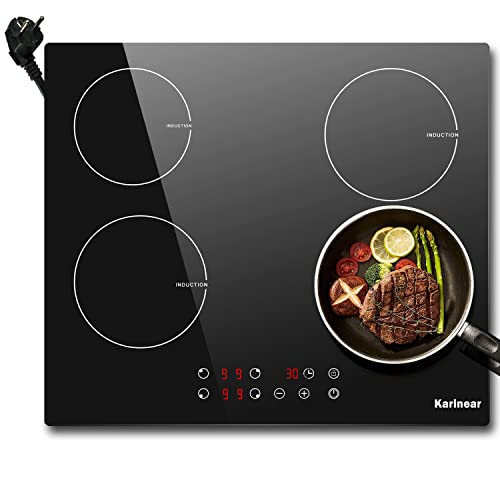 Plaque À Induction 4 Foyers Avec Prise, Karinear 4 Feux Encastrable, Table De Cuisson Avec Commande Tactile, Sécurité Enfant, Minuterie, Plaque De Cuisson Electrique 3500W