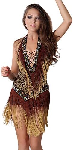 Latin Dance Dresses - Fringe Ballroom Dance Skirt Lyrical Tassel Sequin Dress for Women
