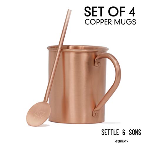 Moscow Mule Copper Mugs Set of 4 - 16 Ounce 100% Solid Copper Mugs and 4 Copper Cocktail Straws Moscow Mule Copper Mugs Set of 4 - 16 Ounce 100% Solid Copper Mugs and 4 Copper Cocktail Straws
