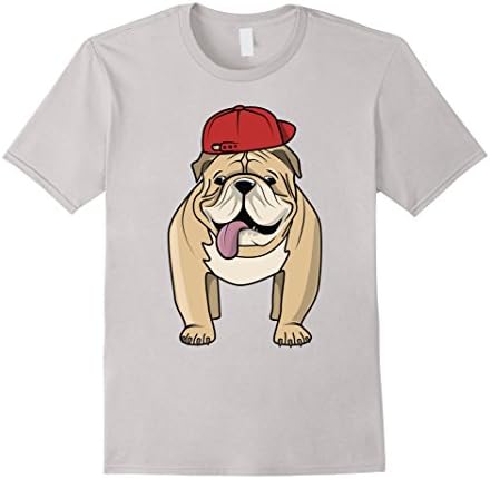 Mens Bulldog Red Snapback T-shirt Dog Cute Puppy Wearing a Cap 3XL Silver