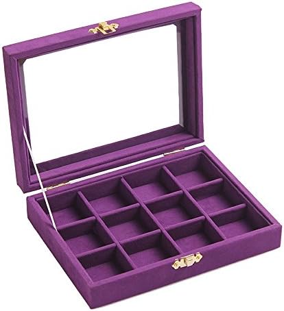 New Wayzon 12 Grids Jewelry Holder Organizer Box Storage Case Earrings Rings Disply with Lock for Women Girls (Purple)