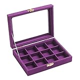 New Wayzon 12 Grids Jewelry Holder Organizer Box Storage Case Earrings Rings Disply with Lock for Women Girls (Purple)