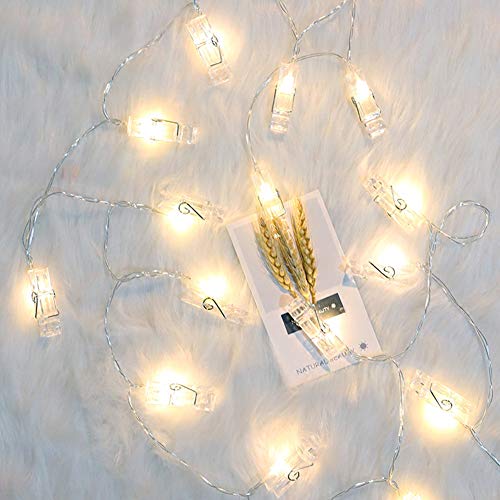 Led Photo Clip String Lights Indoor String Lights Seasonal Lighting Outdoor String Lights for Hanging Photos, Cards, Memos Home/Halloween/Birthday/Party Decorations Battery Powered White (40 LED)