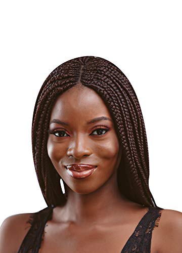 JBG SERVICES Authentic African Braided Wigs, Weaving Center Part Camille Braid Wig For African American Women, Enjoy A Natural Hairline - 2 Pins Included Color 33 Auburn 12 inch
