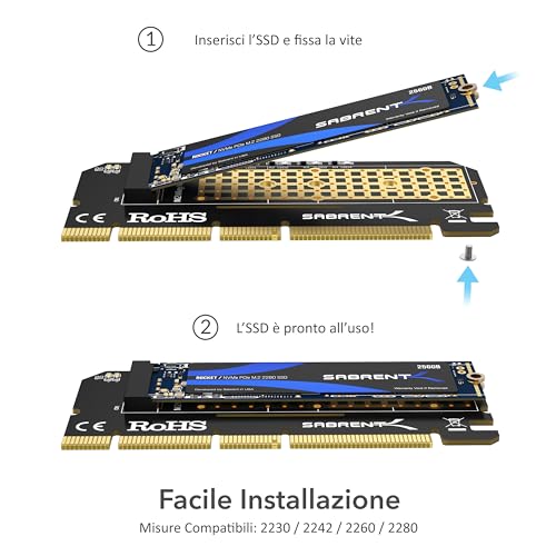 SABRENT M.2 NVME PCIe SSD Adapter, X16/X8/X4 Card with Aluminum Heatsink Adapter for SSD 1TB 2TB 4TB 8TB up to 16TB 2230/2242/2260/2280 (EC-PCIE)