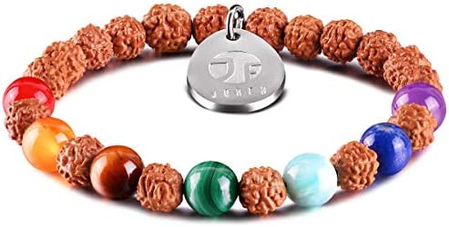 JOXFA Rudraksha beads 7 Chakra Bracelet for Women Men, 8mm Natural Gemstone Mala Beads Essential Oil Diffuser Aromatherapy Bracelet Yoga Meditation Rosary Lava Beads Elastic Beaded Stretch Bracelets