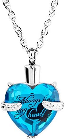Glass Cremation Jewelry Always in My Heart Birthstone Pendant Urn Necklace Ashes Holder Keepsake by IMEIM (Mar(Aquamarine))