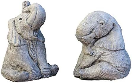 Pair of Elephant Statues, Elephants Garden Ornaments, Cornwall Stoneware, Home and Garden Decoration, All Weather Gift Idea