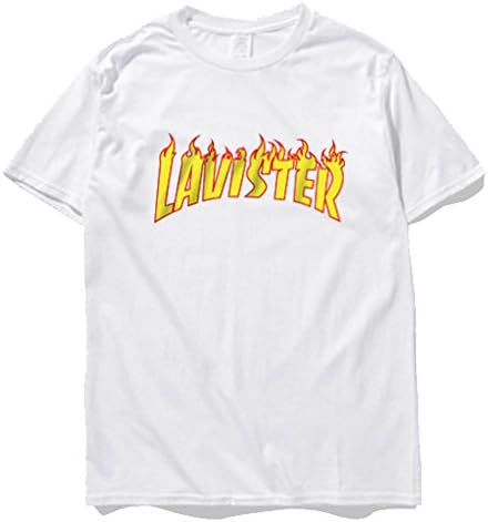 CheZEN Mens Cotton Flame Letters Prints Casual Short-sleeve T-shirt White XL