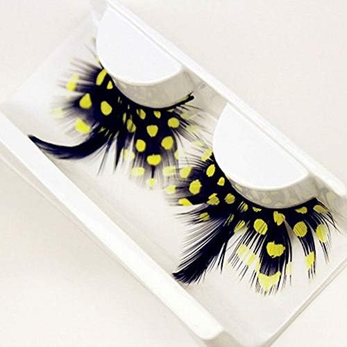 Color Feathers Eyelashes Exaggerated False Peacock Spot Dots Eyelashes for Art Latin Party Stage Makeup (spot,black)(Yellow spots)