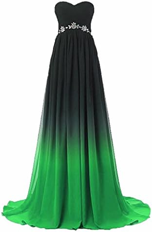 Zhu Li Ya Women's Ombre Beaded Gradient Long Evening Dresses Chiffon Prom Gown Black Green 18Plus