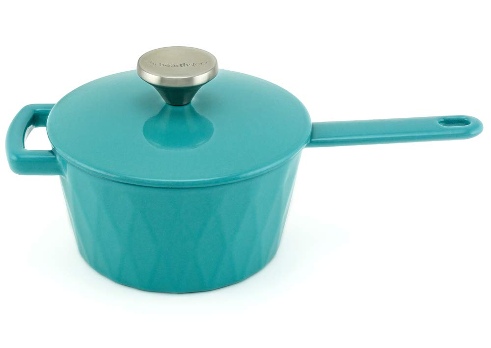 HearthStone Cookware - Diamond Enameled Cast Iron Saucepan, Turquoise, 18 cm, 1.6 Litre - for All Surfaces Including Induction and Oven