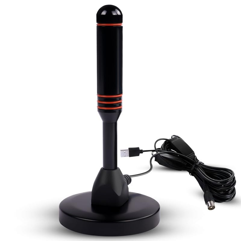 AXFEE High Gain TV Aerial, DVB-T2 DTMB Portable Indoor/Outdoor TV Aerial Signal Booster with Strong Magnetic Base, 360° Reception Digital Freeview TV Antenna, 4K 1080P VHF HDTV