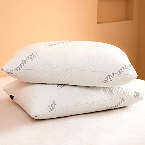 Bamboo Sleeping Pillow Shredded Memory Foam Pillow 2 Pack, Adjustable Bed Pillows for Sleeping