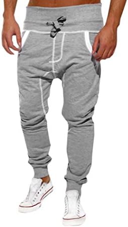 Mens Trousers,kaifongfu Casual Jogger Sportwear Sweatpants Baggy Harem Pants Slacks Trousers with Striped (M, Gray)