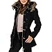 Alpine Swiss Duffy Womens Black Wool Coat Fur Trim Hooded Parka Jacket Large