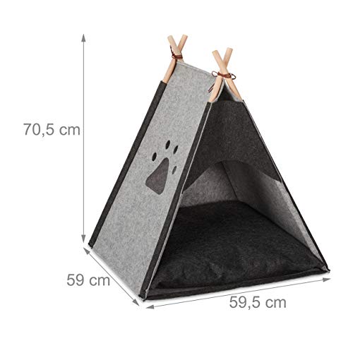 Relaxdays Hondentent, kleine huisdiertipi voor honden en katten, van vilt en hout, met kussen, 70,5 x 59,5 x 59 cm… - Afbeelding 5