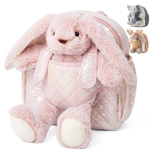 Moonkie Hug & Go™ Bunny Toddler Backpack – Soft Plush Bag with Detachable Toy for Girls Aged 2–4 | Perfect for Daycare | Travel & Birthday Gifts