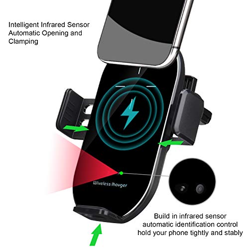 MOTOBA Car Wireless Charger Cup Holder Air Vent Phone Mount Infrared Sensor Wireless Car Charger Auto Clamping Compatible with iPhone 11/11 pro/11 pro max/XR/XS XS Max,Samsung Note 9/S10/S9/S8