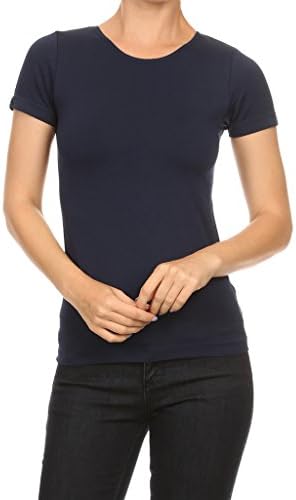 WHITE APPAREL Women's Stretchy Compressed Nylon Round T-shirt-Navy