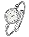 Top Plaza Womens Fashion Silver Tone Analog Quartz Bangle Cuff Bracelet Wrist Watch, Unique Elegant Stainless Steel Wire Band, Arabic Numerals - White