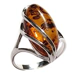 Honey Amber and Sterling Silver Designer Ring, Sizes 5,6,7,8,9,10,11,12