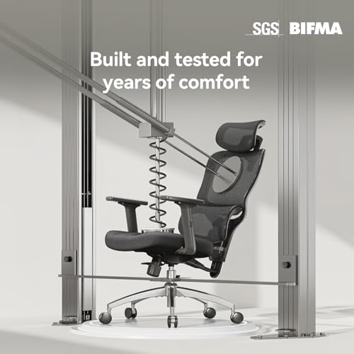 SIHOO M56C Ergonomic Office Chair, Big and Tall Desk Chair with Lumbar Support, Adjustable Headrest, Tilt Function, Swivel Computer Chair, Black