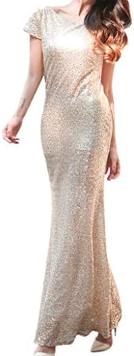 Women's Sequins Backless Ball Evening Prom Gown Bridesmaid Dress (Gold, S)