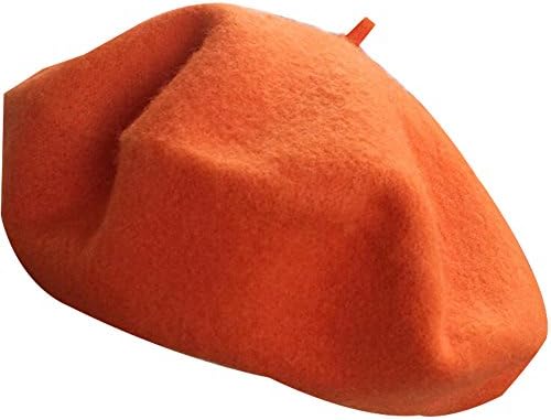 MUDINGXIU Women Girls Solid Color Wool Winter Beret French artist Beanie Hat Ski Cap (Orange)