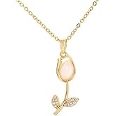 PELEIFA Tulip Flower Necklace for Women,Titanium Steel Dainty Cubic Zirconia Necklace(Tulip Flower)