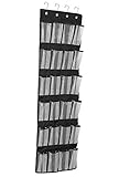 Large Sturdy 24 Mesh Pockets Over the Door Hanging Shoe Organizer,Heavy Duty Door Shoe Rack with 4 Steel Door Hooks (Black)