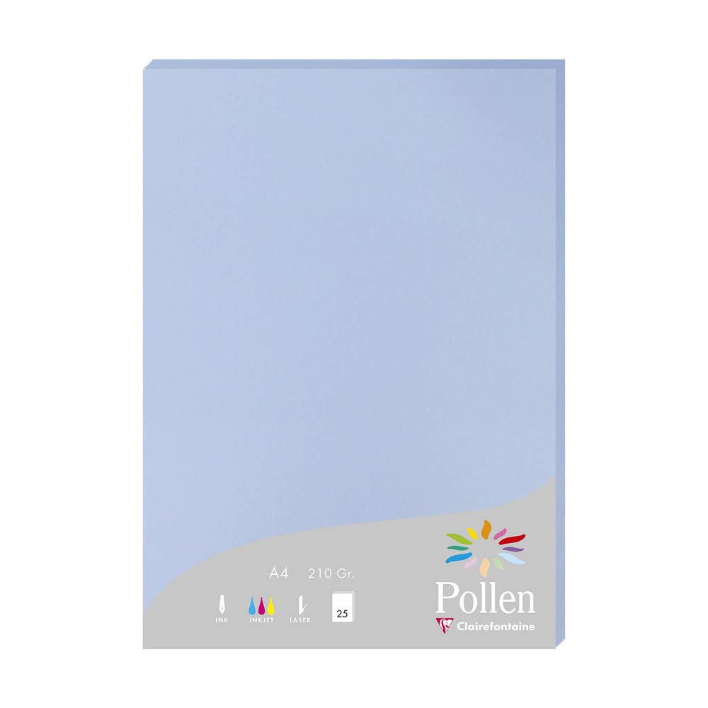 Clairefontaine 224238C Wallet of 25 Sheets Format A4 (21x29,7cm) 210gsm Lavender Blue Invitation Correspondence Paper Pollen range Premium Smooth Paper