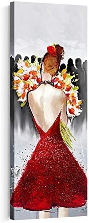 Crescent Art Framed African American Black Art Dancing Black Women in Dress Wall Art Painting on Canvas Print Wall Picture for Home Accent Living Room Wall Decor (12 x 36 inch, K)