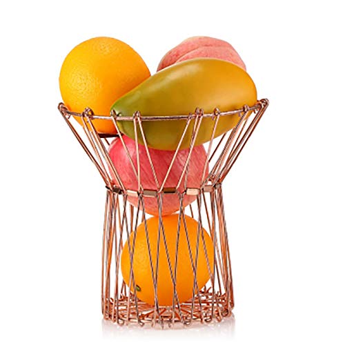 Powstro Foldable Fruit Basket, Flexible Wire Basket Decorative Fruit Bowl with Unique Design and Anti Rust Stainless Steel, Modern Fruit Stand Storage Kitchen for Orange Banana Apple Grapes