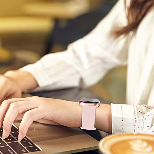 Slim Silicone Sport Bands Compatible with Apple Watch Band 38mm 40mm 42mm 44mm,Replacement Strap Wristband for iWatch Series 6/5/4/3/2/1 Women & Men (1 Pack-Pink Sand, 38mm 40mm)