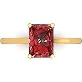 Clara Pucci 14K Solid Gold Engagement Ring for Women | 2 cttw Garnet Emerald Cut Solitaire | Real Yellow Gold Wedding Ring
