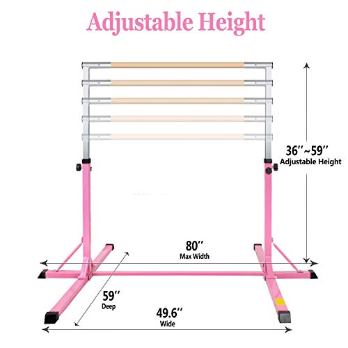Gymnastics Bar, YEEGO Gymnastic Junior Horizontal Training Bar Adjustable Height Premium Gymnastic 1-4 Levels, 220 lbs Weight Capacity Home Training Kip Bar for Kids, 2 Years Warranty