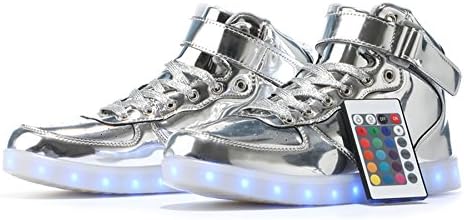 MaiDun Remote Controlled High Top LED Light Up Sneakers For Womens Mens Codenames,Silver W US14