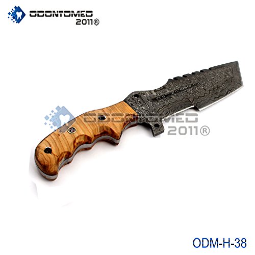 OdontoMed2011 Beautiful 9.5'' Tracker Fixed Blade Damascus Steel Hunting Knife With Olive Wood Handle Full Tang ODM-H-38