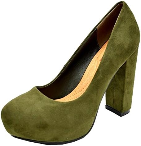 Elegant Footwear Women's Slip On Stacked Chunky Heel Round Toe Pump
